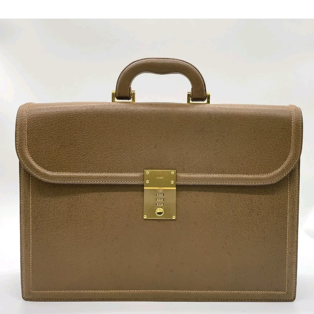 Gucci Brown Leather Briefcase with Gold Hardware